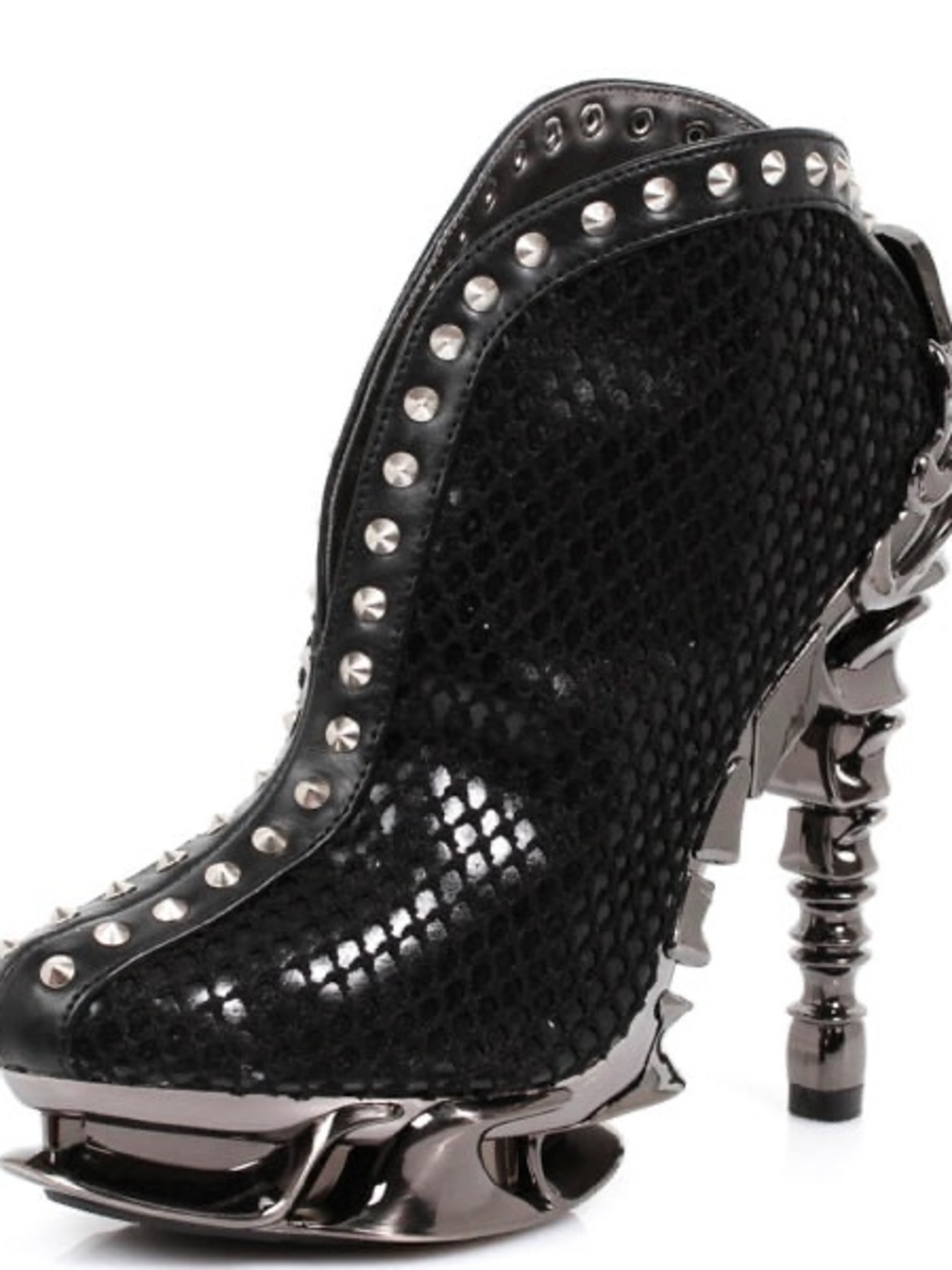 Hades Footwear Black Studded Mesh High-Heel Bootie Vesper 10